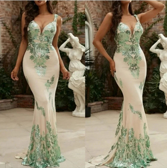 Sequin Decor Mermaid Hem Formal Dress - Picture 1 of 6